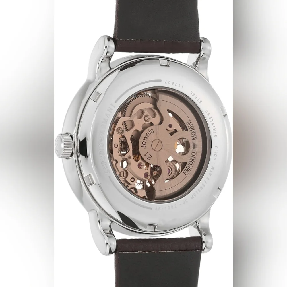 Emporio Armani Luigi AR1982 Automatic Skeleton Dial Leather Strap Men's Watch - Picture 4 of 16